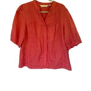 Plus size Lucy & Laurel Coral Blouse with Paisley Detail